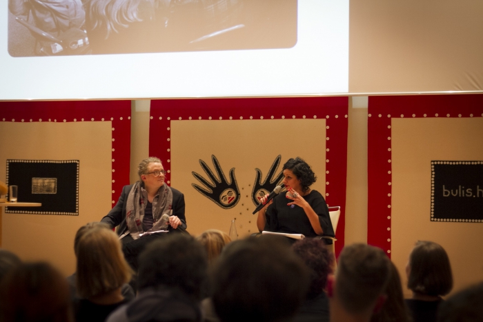 Baruch Gottliee (left) in conversation with Sara Sharma (right)