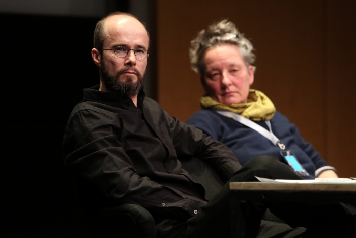 Krystian Woznicki and Jutta Weber at "Friendly Fire: What Is It to Re-think Radical Politics, Today?", transmediale 2017